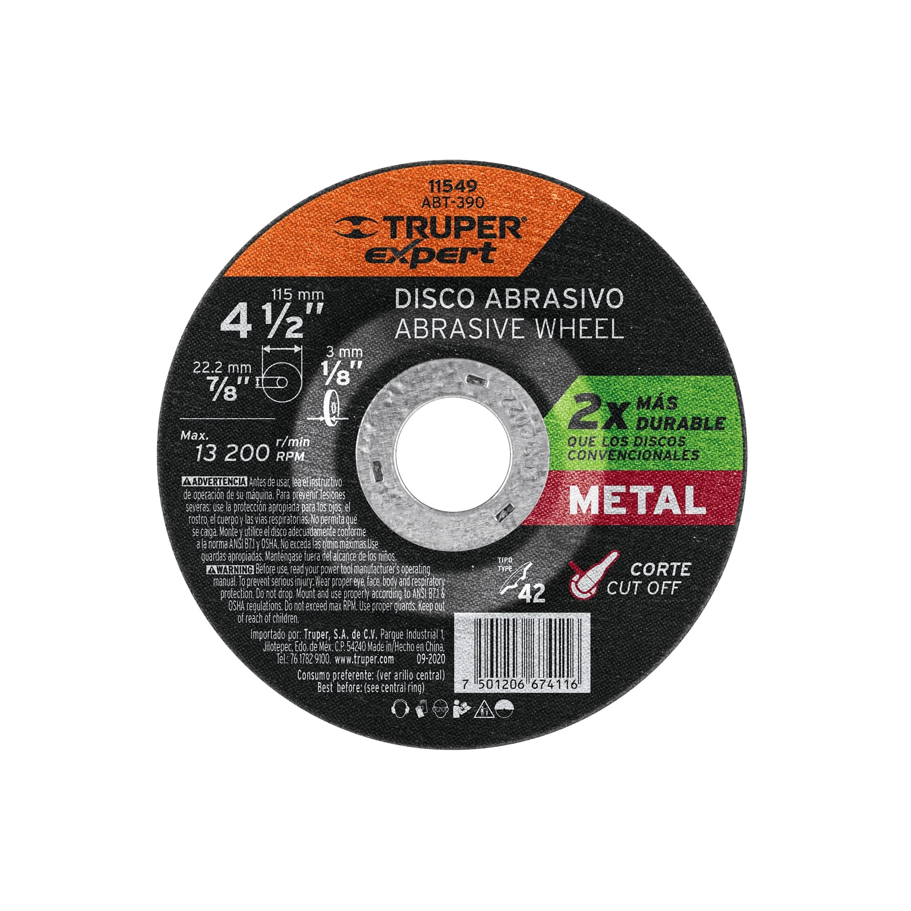 Disco P/Corte Metal Alto Rendimiento 4-1/2 ABT-390 Truper