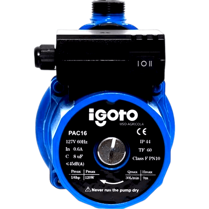 Presurizador 1/3 1/4 1/6 HP 127 V 60 L/Min 3 Vel 2 Servicios PAC21 IGOTO