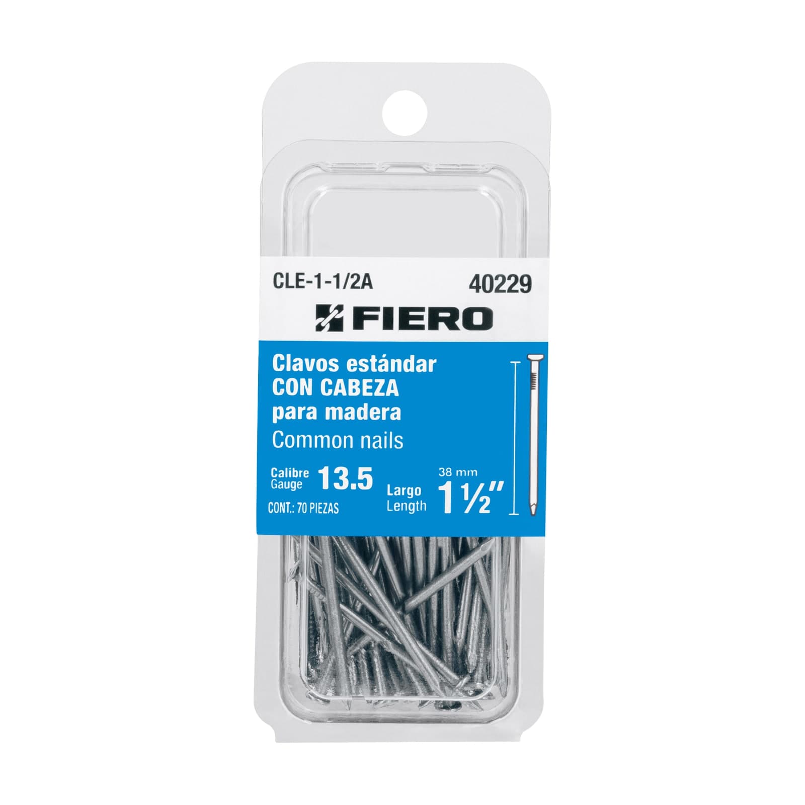 Clavo Estandar C/Cabeza 1-1/2" Blister 70 Pzs CLE-1-1/2A Fiero