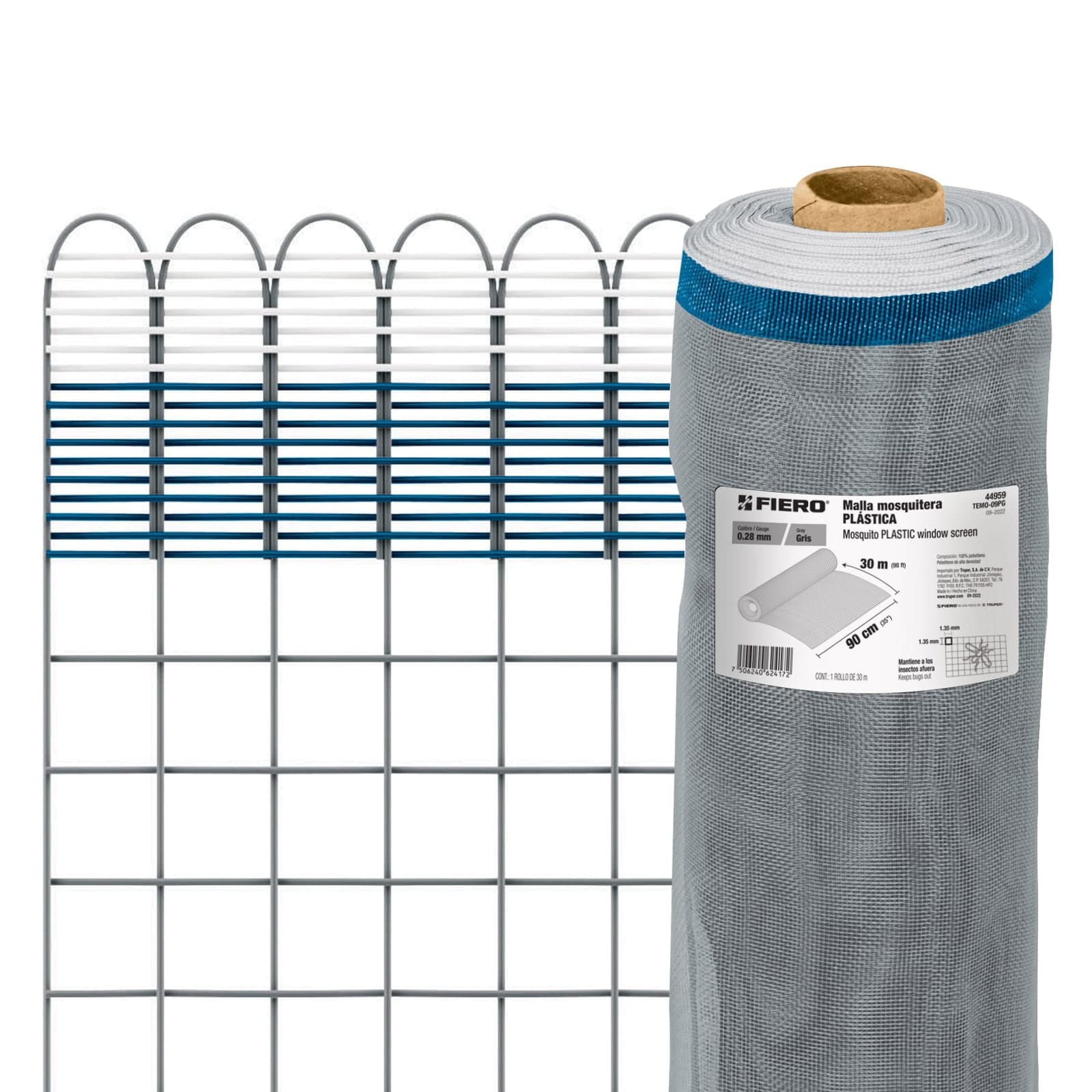 Malla Mosquitera Plástica Gris 90 x 1 M TEMO-09PG Fiero