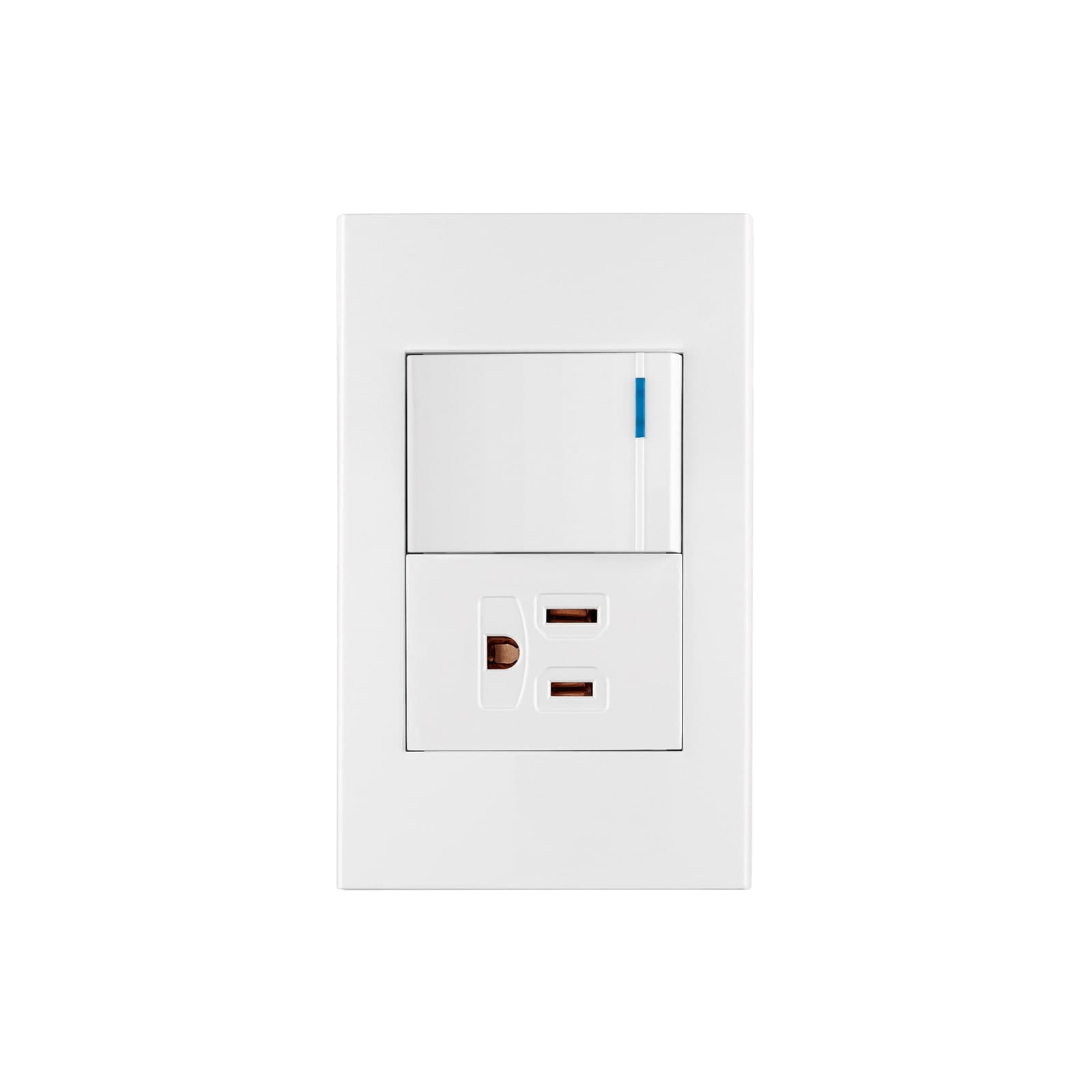Placa Armada 1 Apagador 1 Contacto Línea Española Blanco PA-APCO15-EB Volteck