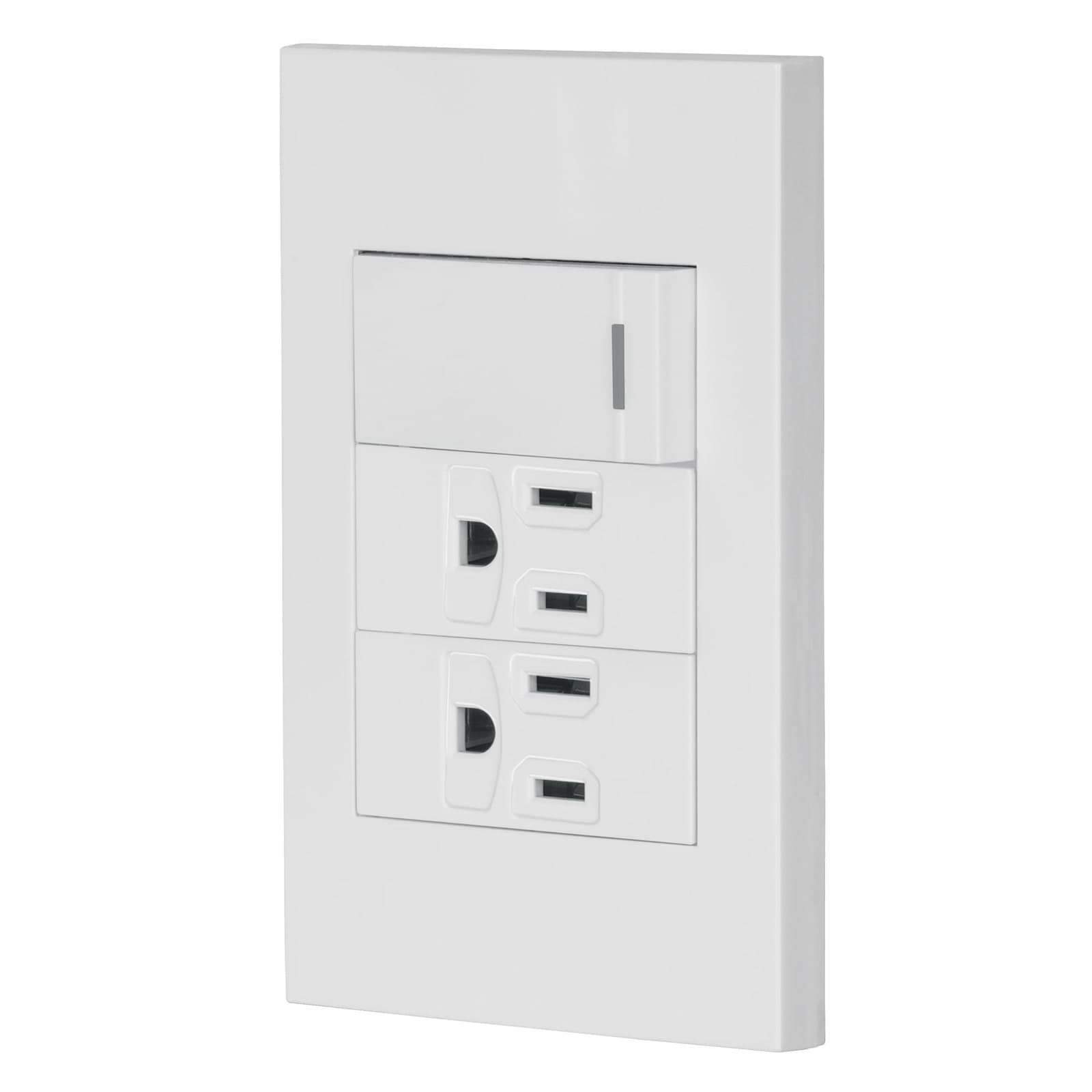 Placa Armada 1 Apagador 2 Contactos Línea Española Blanco PA-APCO-E3B Volteck