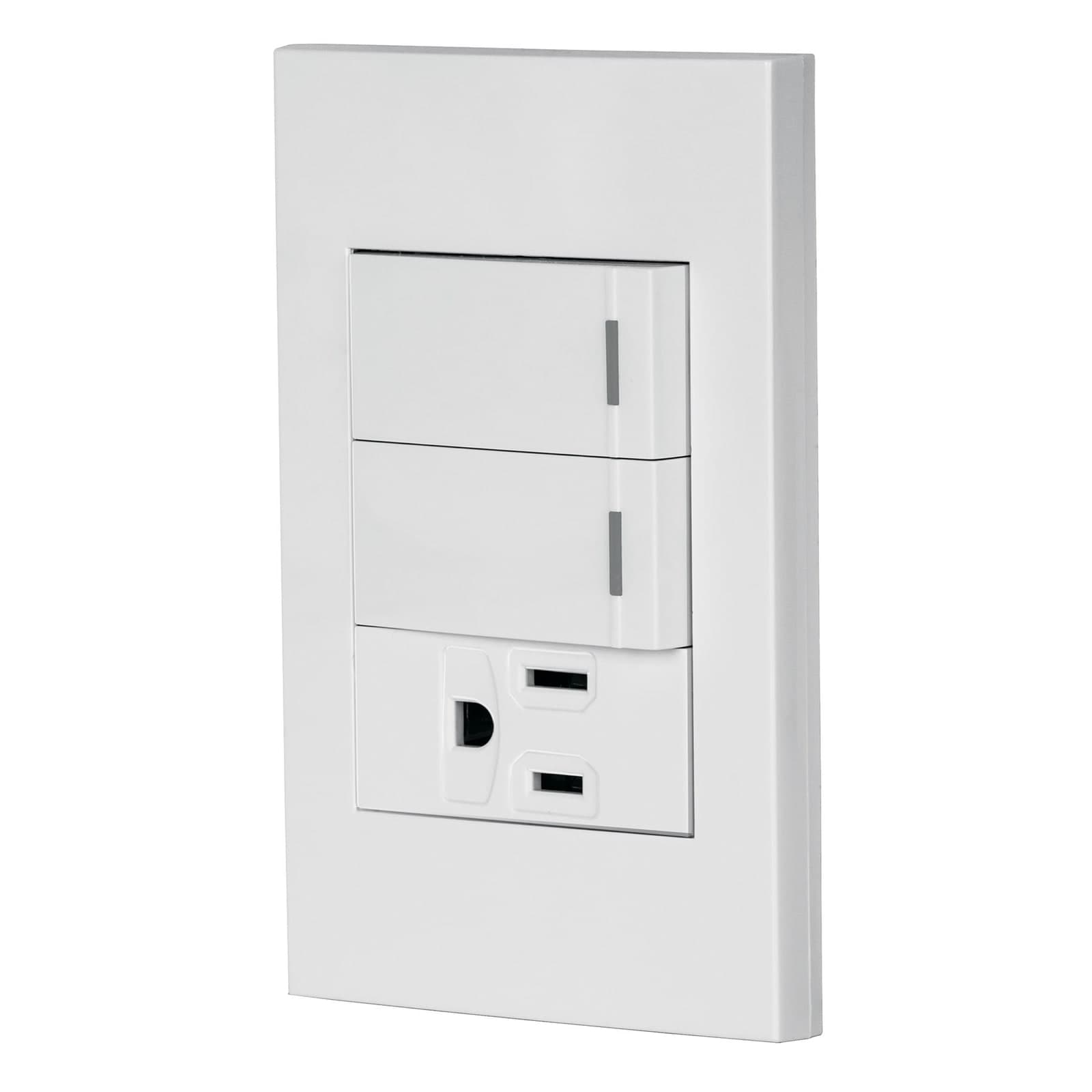 Placa Armada 2 Apagadores 1 Contacto Línea Española Blanco PA-APCO-E2B Volteck